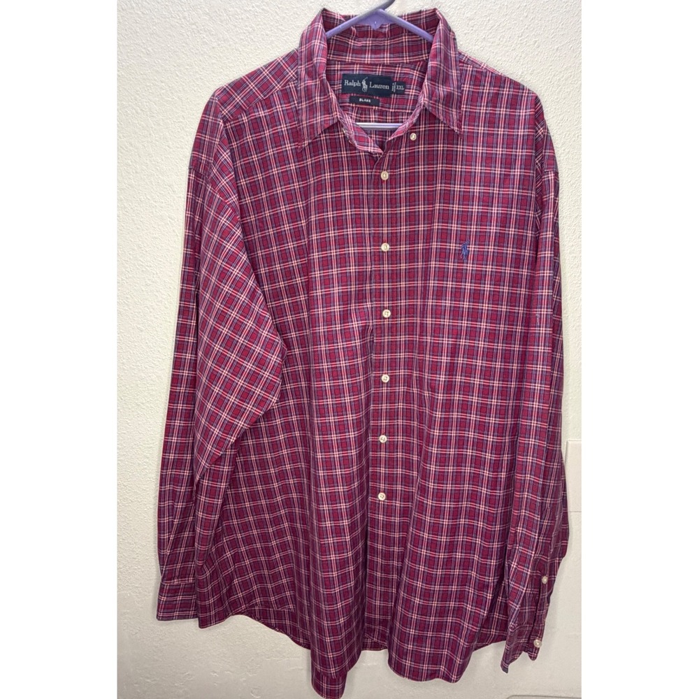 Ralph Lauren Blake Mens XXL Red Blue Plaid Long Sleeve Cotton Button Down Shirt